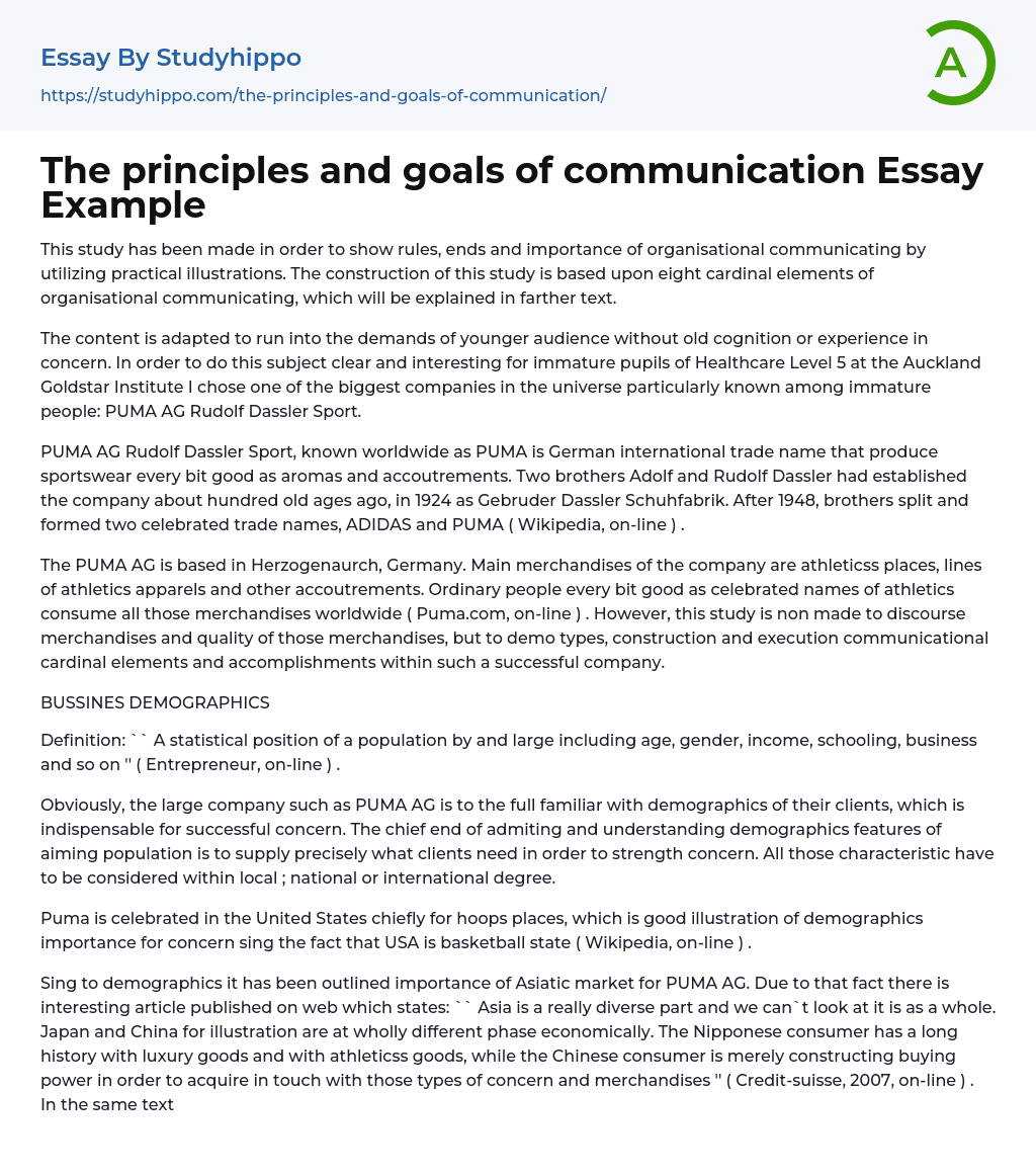 The principles and goals of communication Essay Example
