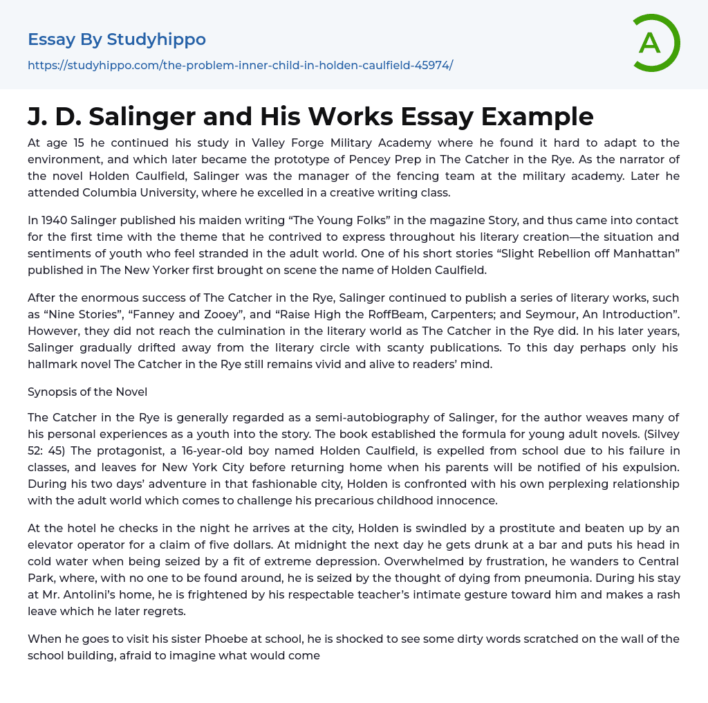 J. D. Salinger and His Works Essay Example