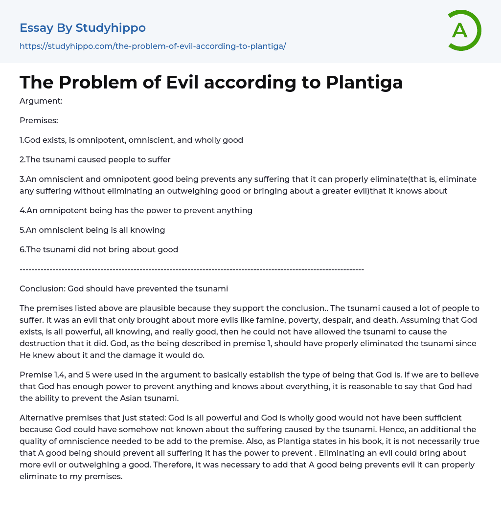 The Problem of Evil according to Plantiga Essay Example