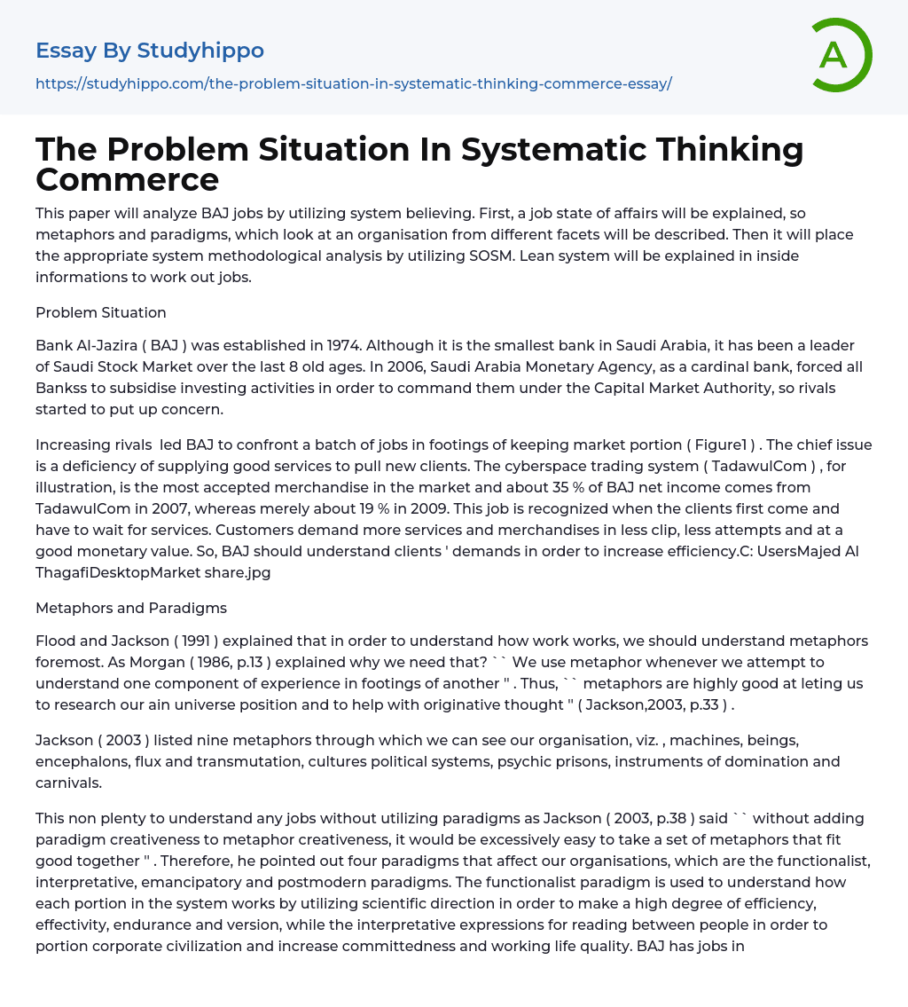 The Problem Situation In Systematic Thinking Commerce Essay Example