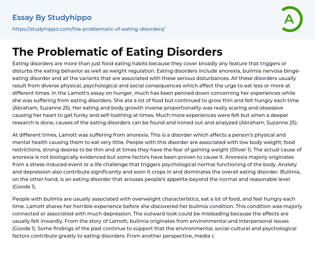 reasons for eating disorders essay