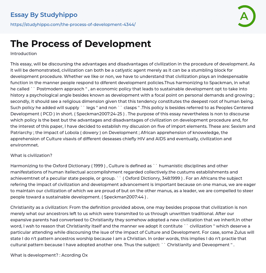 The Process of Development Essay Example