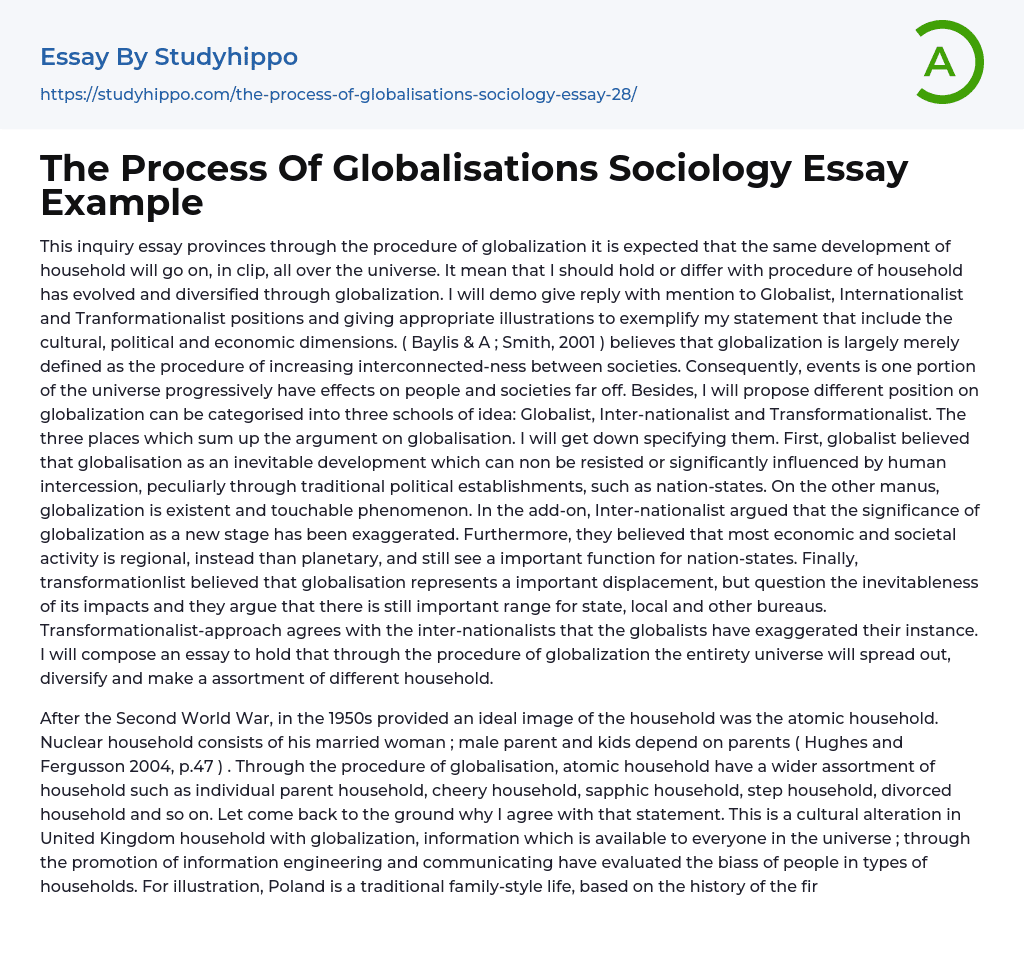 The Process Of Globalisations Sociology Essay Example