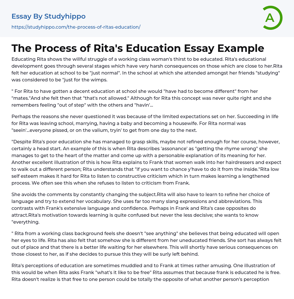 The Process of Rita’s Education Essay Example