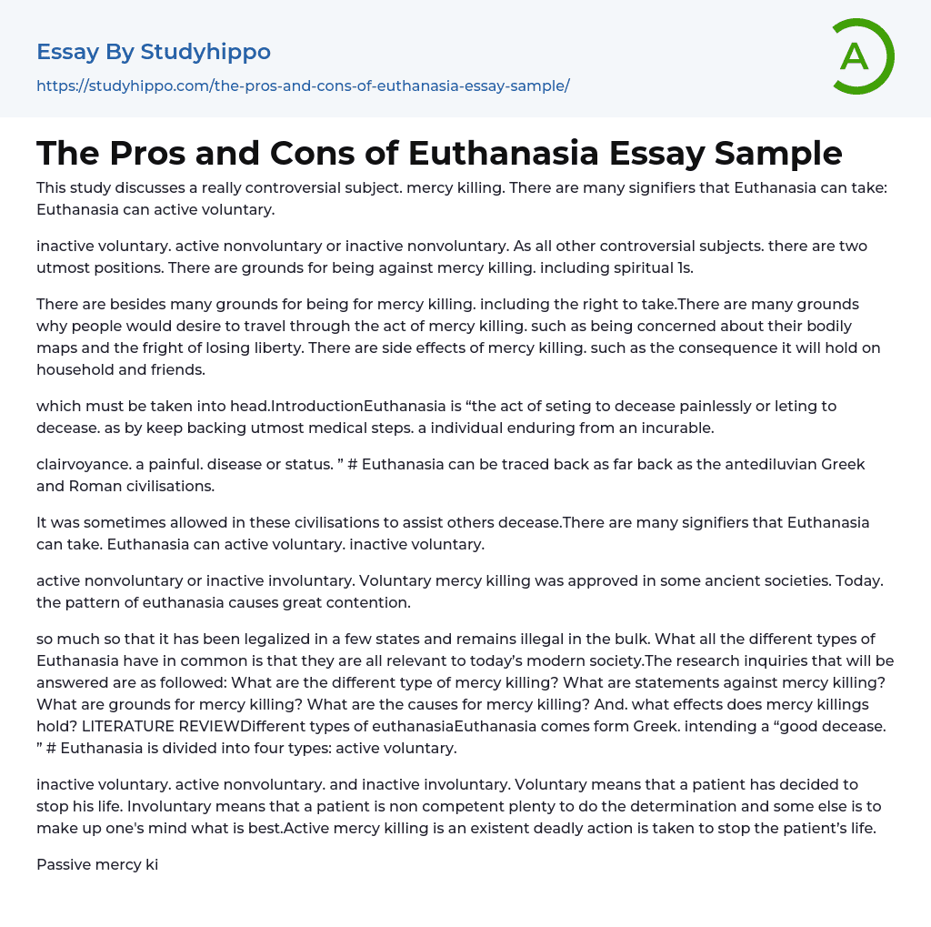 ethics of euthanasia essay