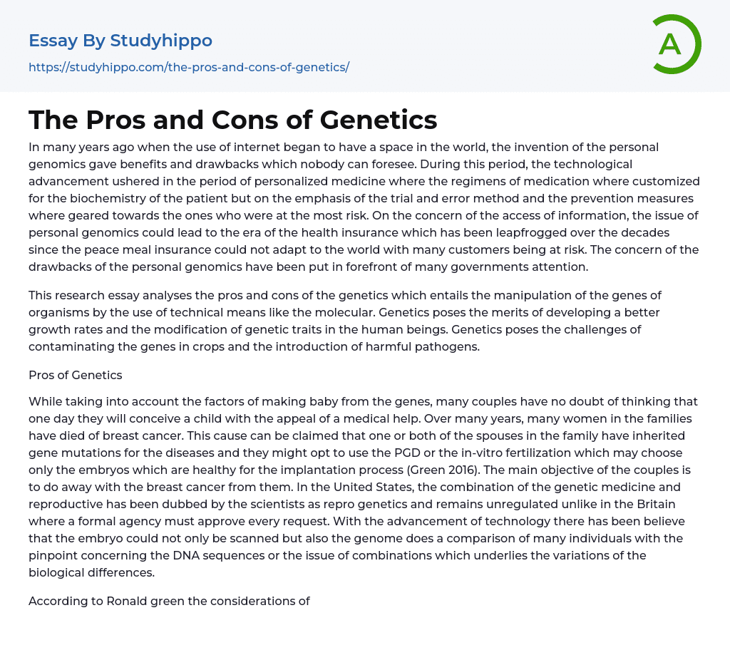 pros and cons of genetic test essay