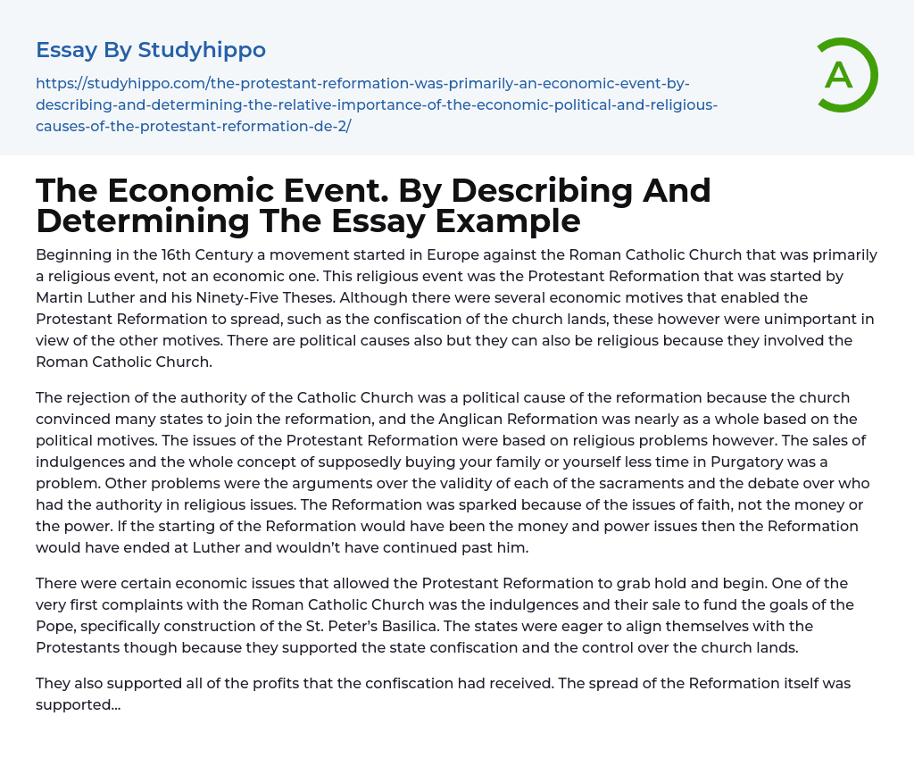 The Economic Event. By Describing And Determining The Essay Example