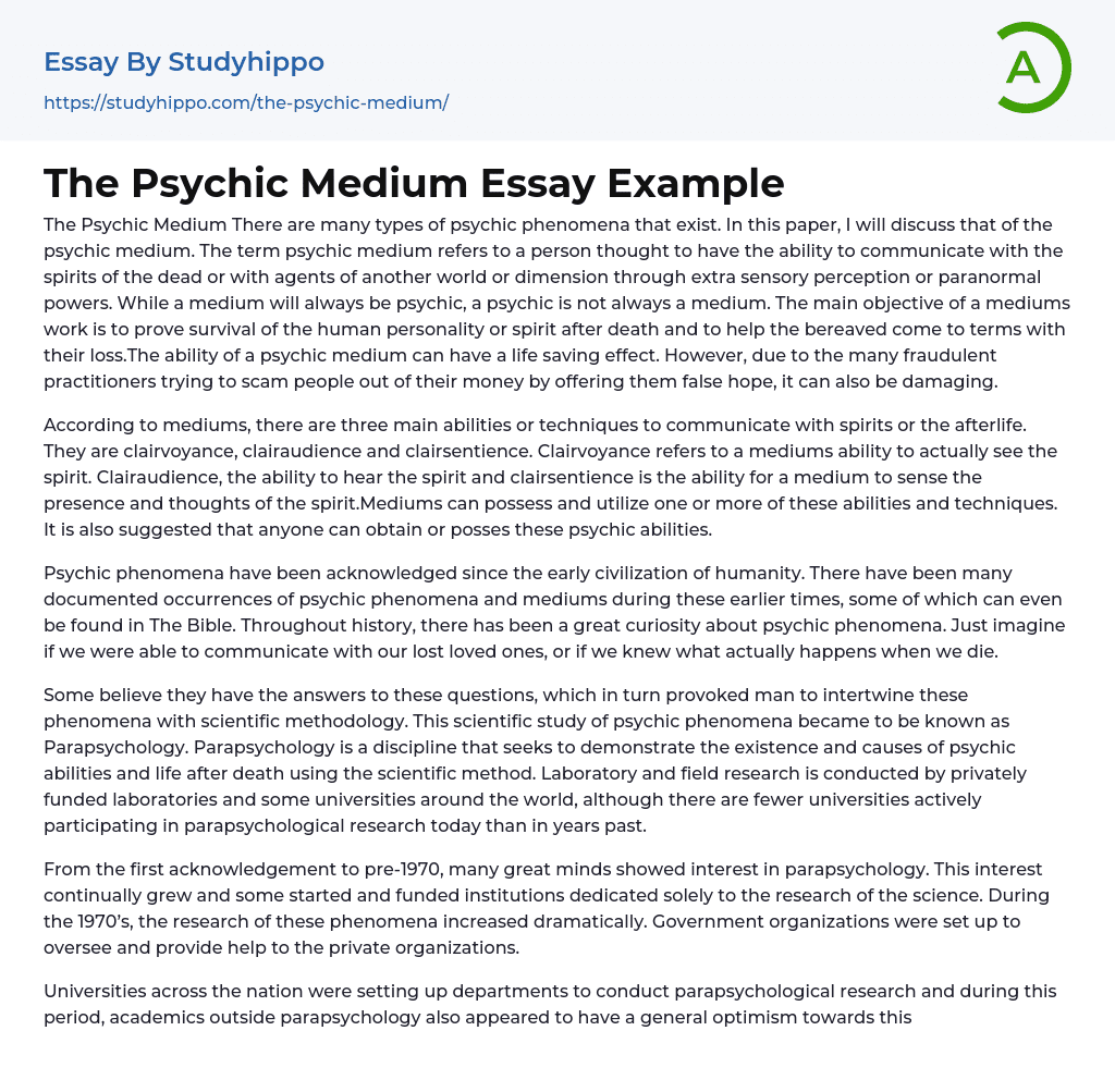 The Psychic Medium Essay Example