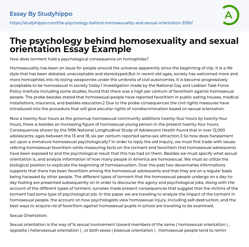 The psychology behind homosexuality and sexual orientation Essay Example