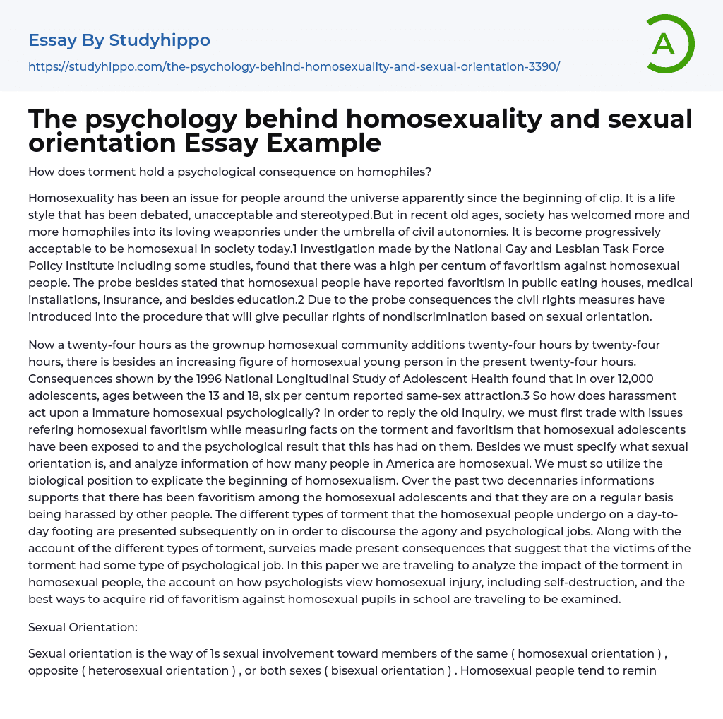 The Psychology Behind Homosexuality And Sexual Orientation Essay Example 4465