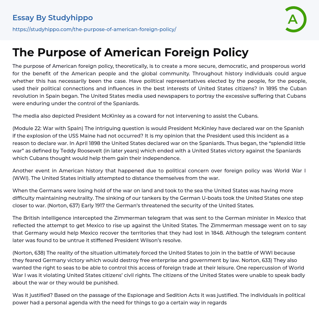 The Purpose of American Foreign Policy Essay Example