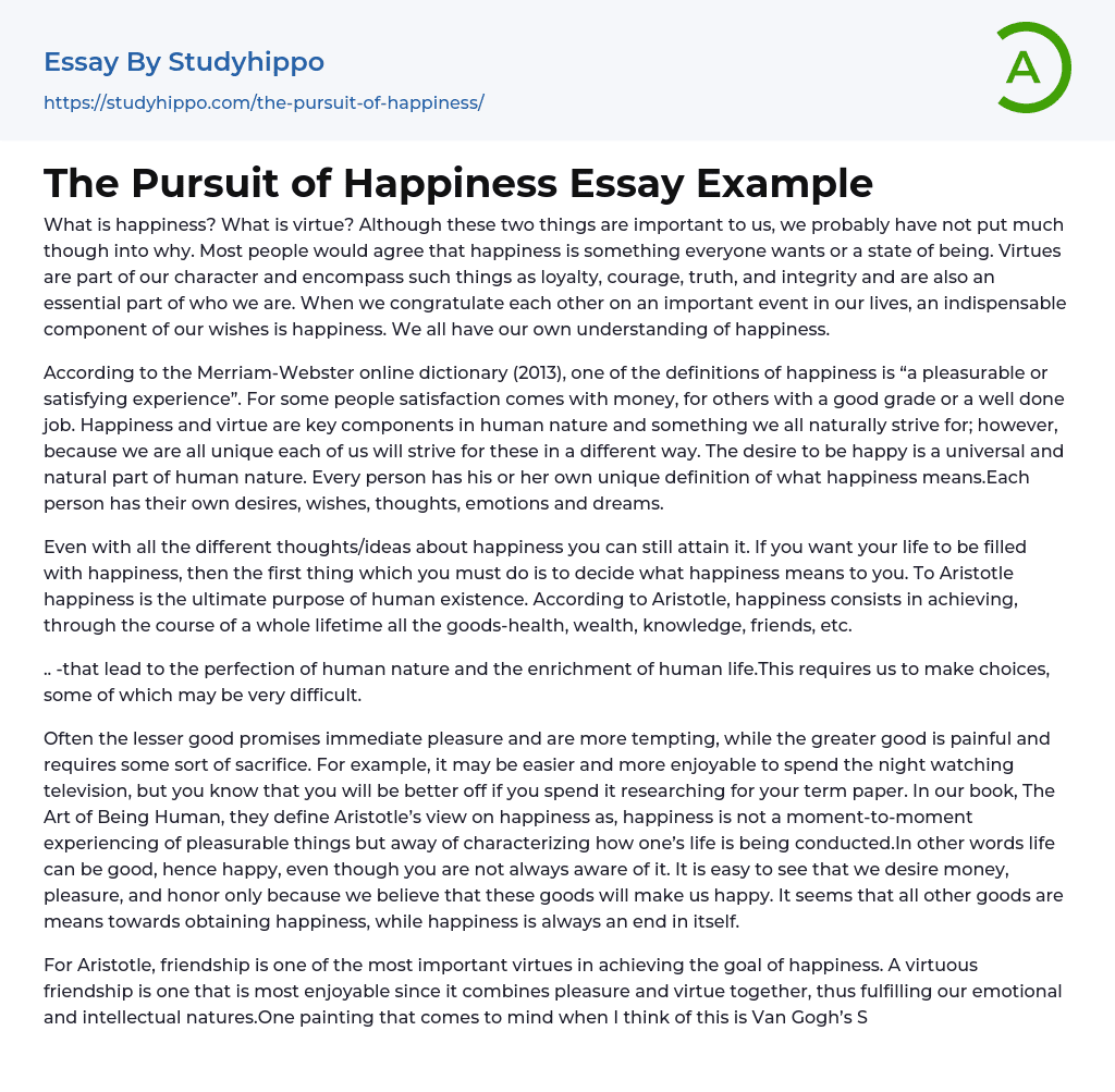 The Pursuit of Happiness Essay Example