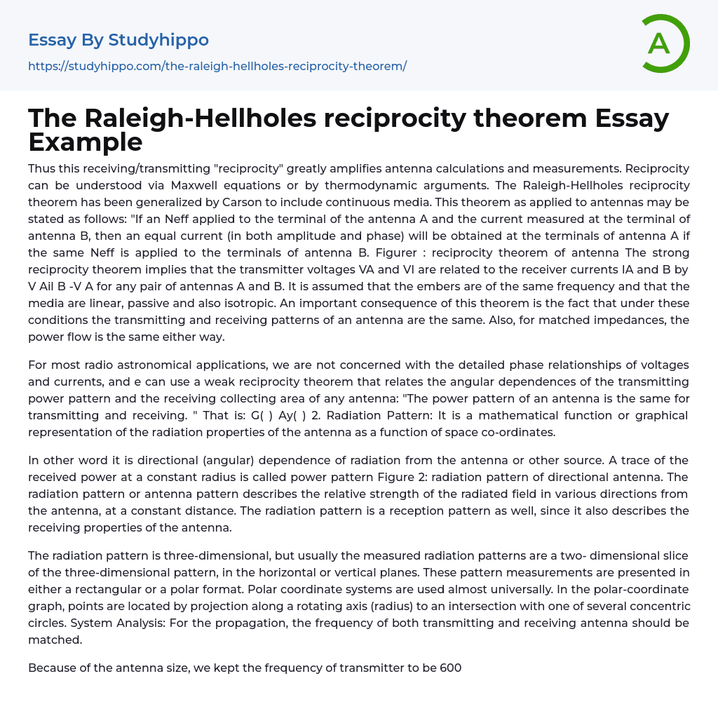 The Raleigh-Hellholes reciprocity theorem Essay Example