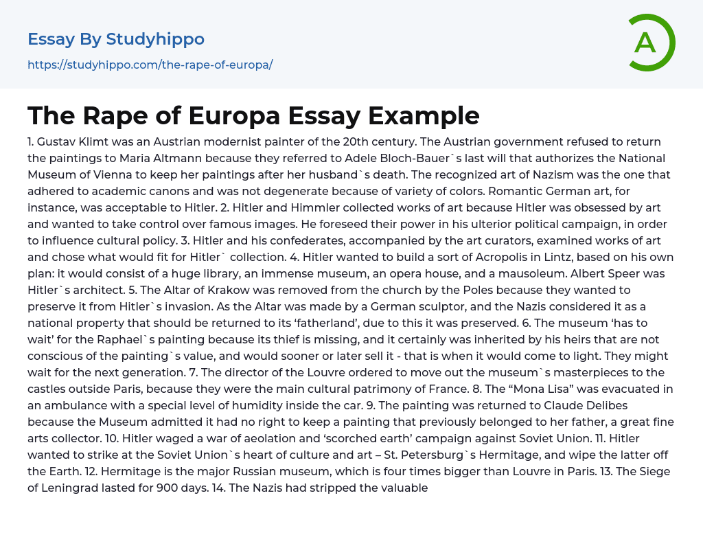 The Rape of Europa Essay Example