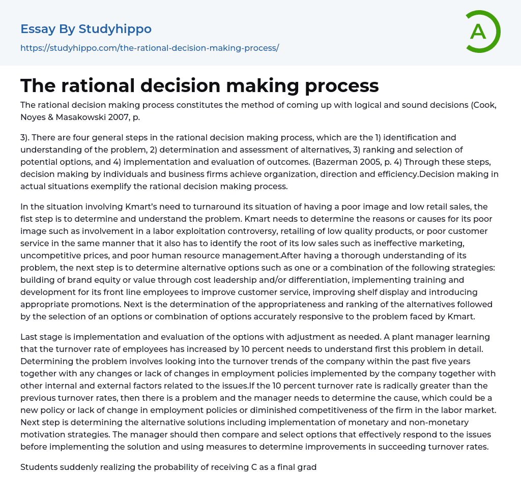 The rational decision making process Essay Example