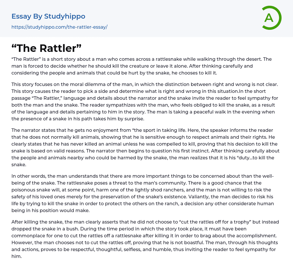 “The Rattler” Essay Example