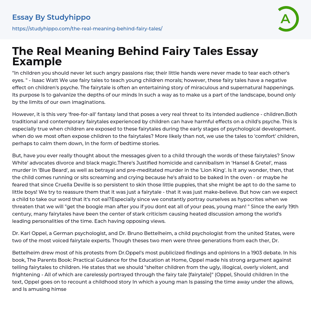The Real Meaning Behind Fairy Tales Essay Example
