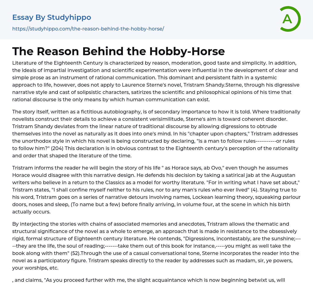 The Reason Behind the Hobby-Horse Essay Example
