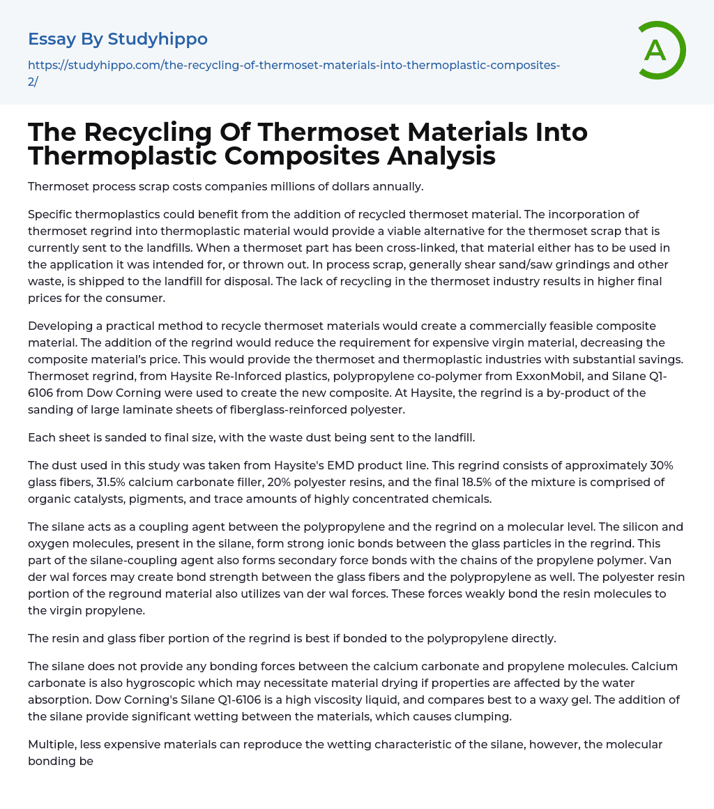 The Recycling Of Thermoset Materials Into Thermoplastic Composites Analysis Essay Example