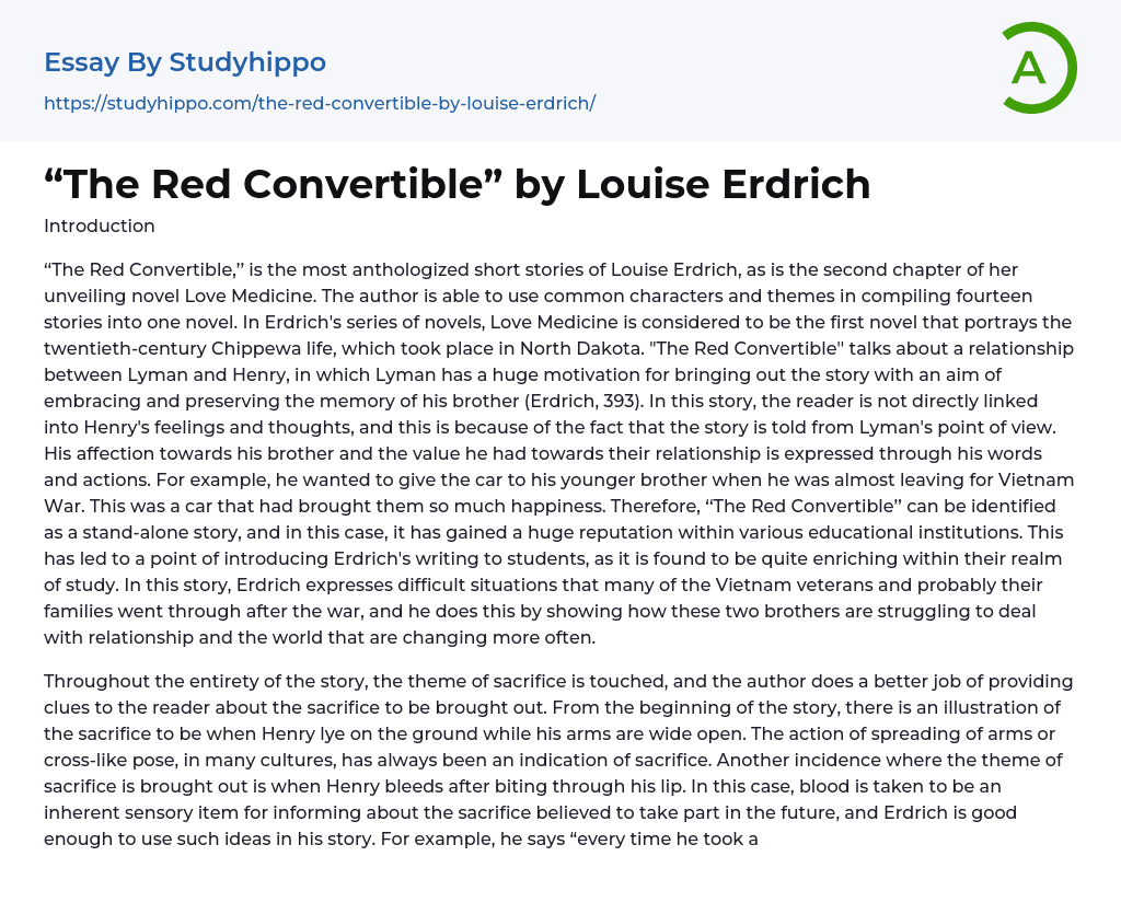 “The Red Convertible” by Louise Erdrich Essay Example
