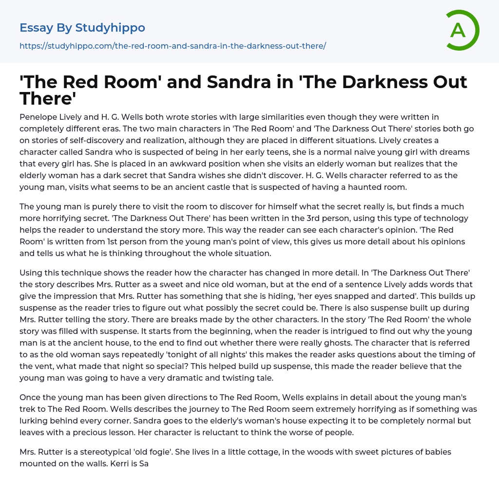 The Red Room’ and Sandra in ‘The Darkness Out There’ Essay Example