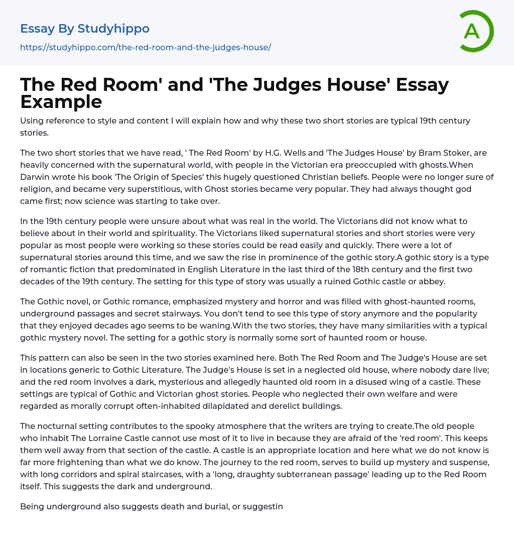 The Red Room’ and ‘The Judges House’ Essay Example