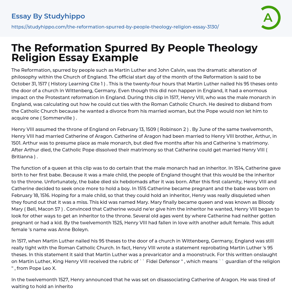 The Reformation Spurred By People Theology Religion Essay Example