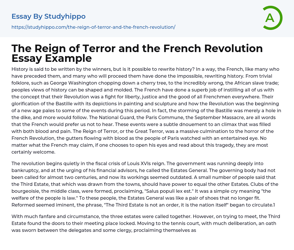The Reign of Terror and the French Revolution Essay Example