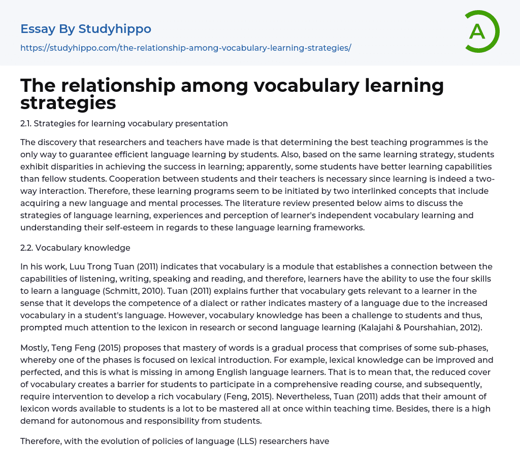 The relationship among vocabulary learning strategies Essay Example