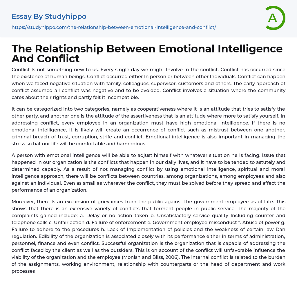 The Relationship Between Emotional Intelligence And Conflict Essay Example