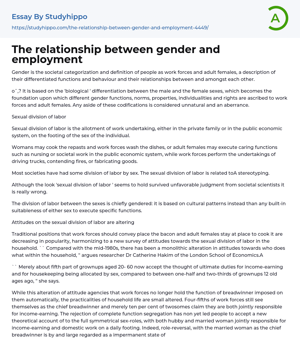 The relationship between gender and employment Essay Example