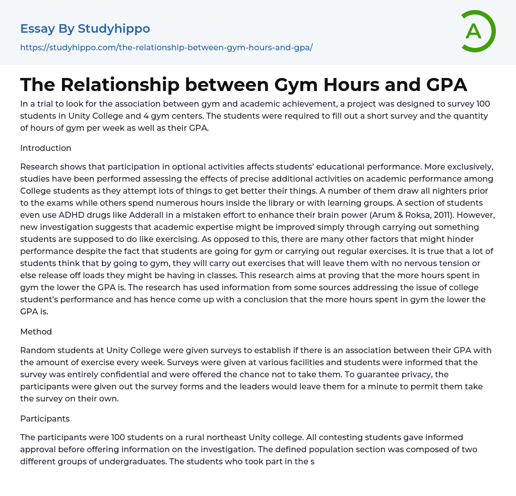 The Relationship between Gym Hours and GPA Essay Example