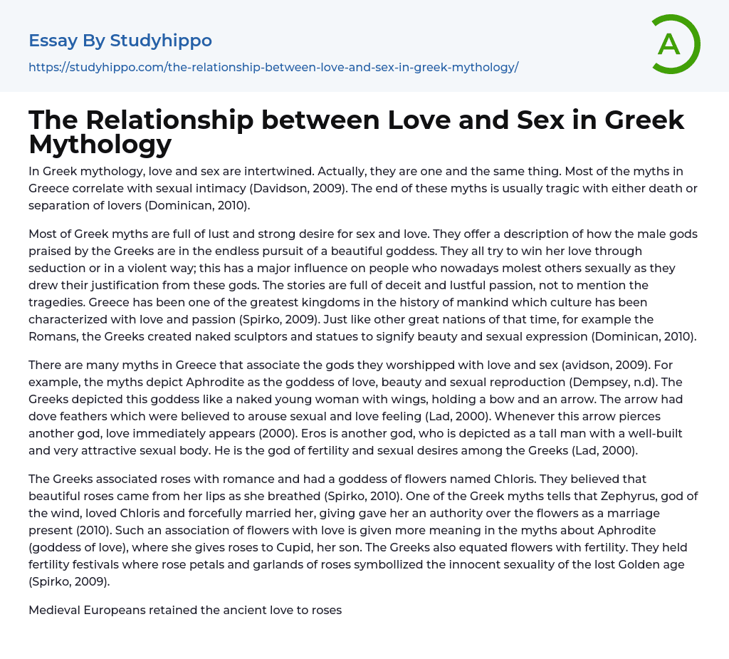 The Relationship between Love and Sex in Greek Mythology Essay Example