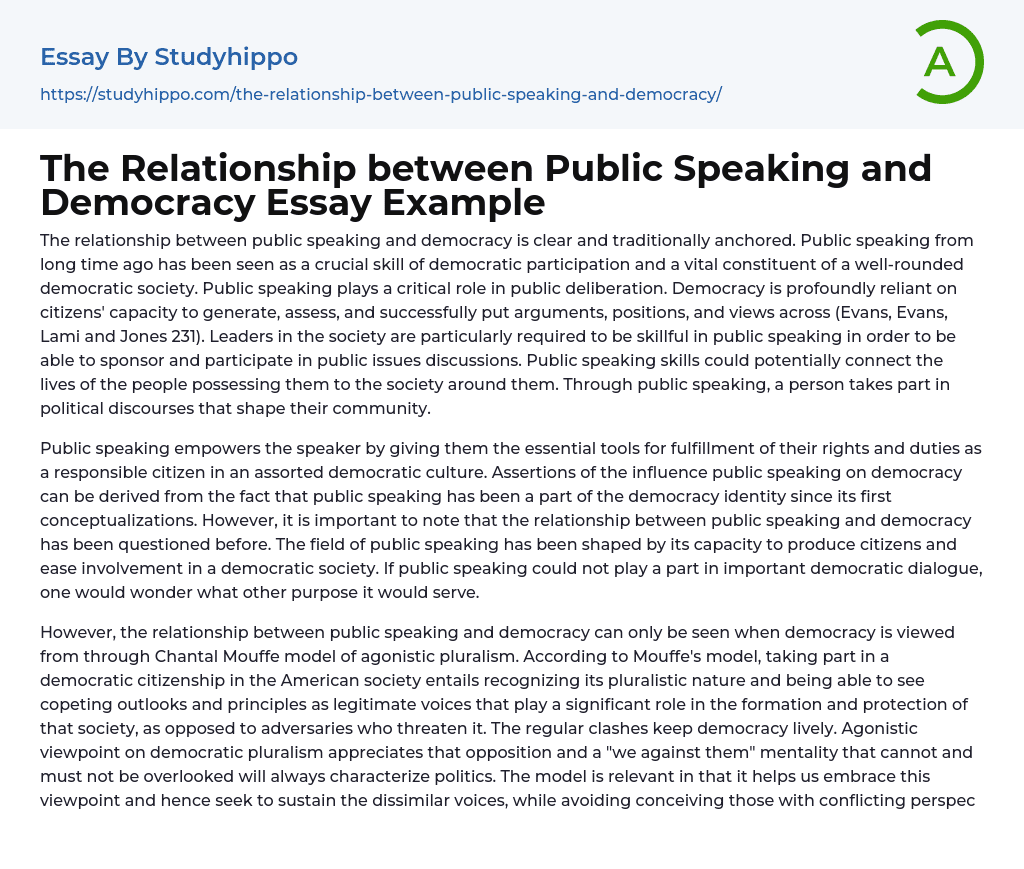 The Relationship between Public Speaking and Democracy Essay Example