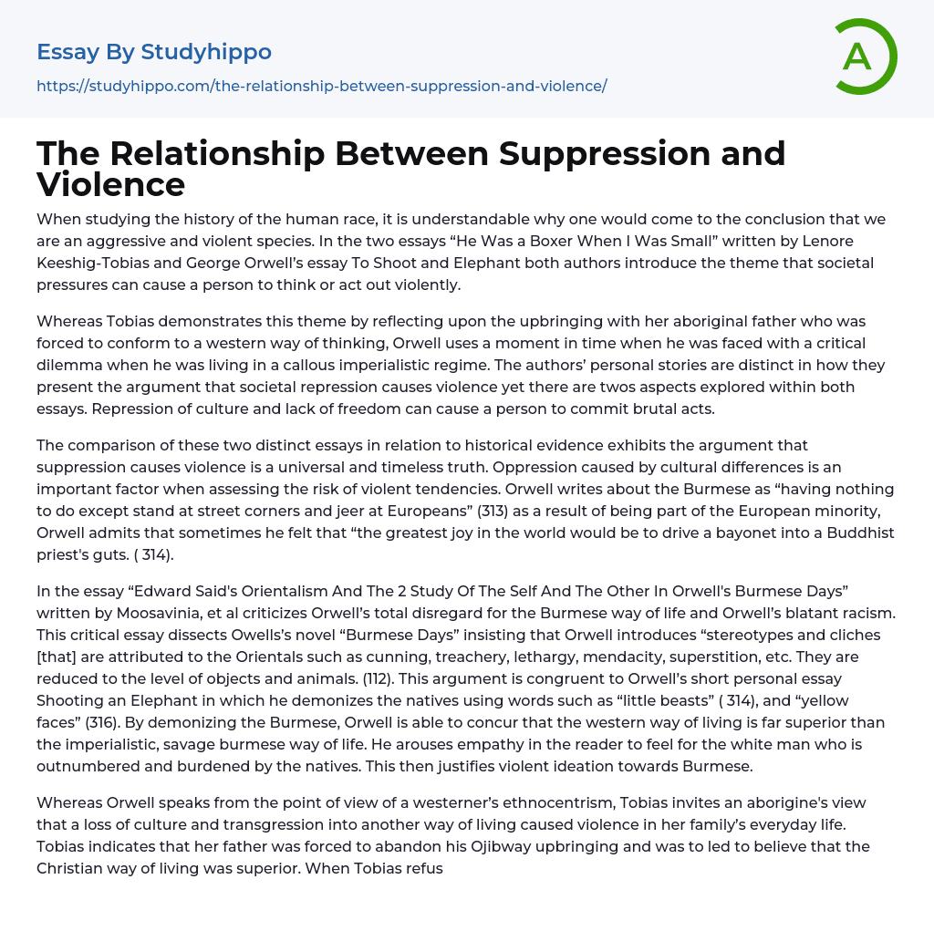 The Relationship Between Suppression and Violence Essay Example