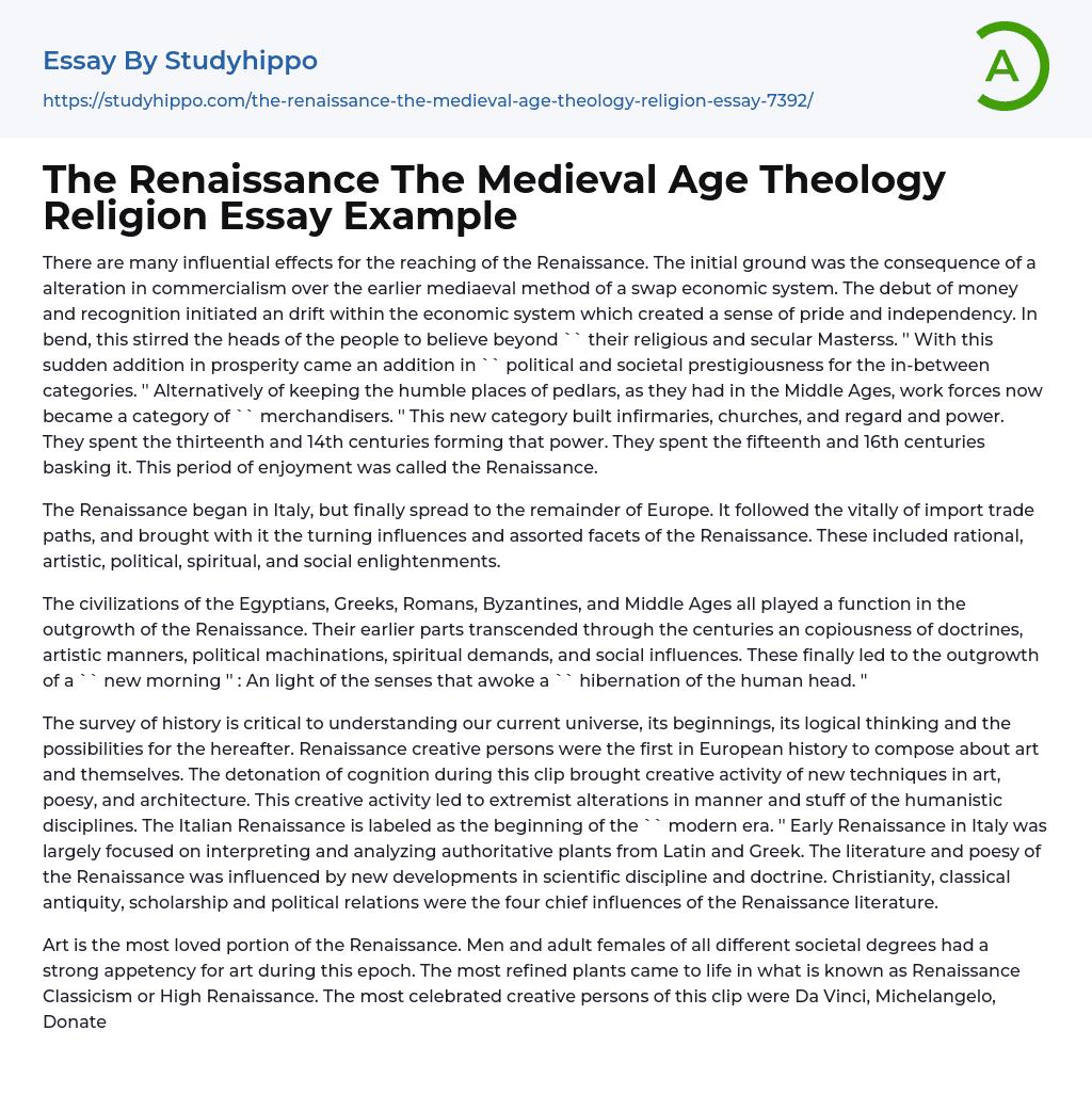 The Renaissance The Medieval Age Theology Religion Essay Example