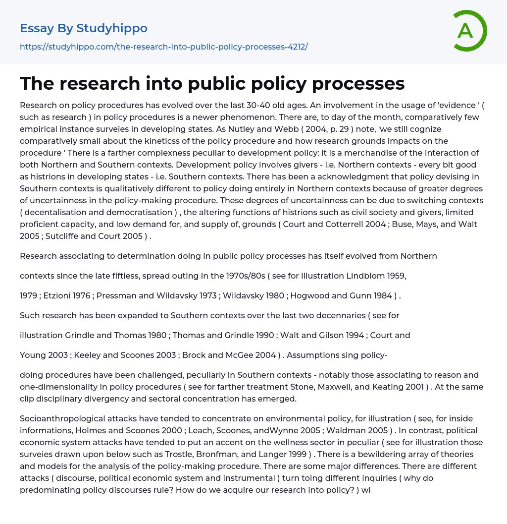 The research into public policy processes Essay Example
