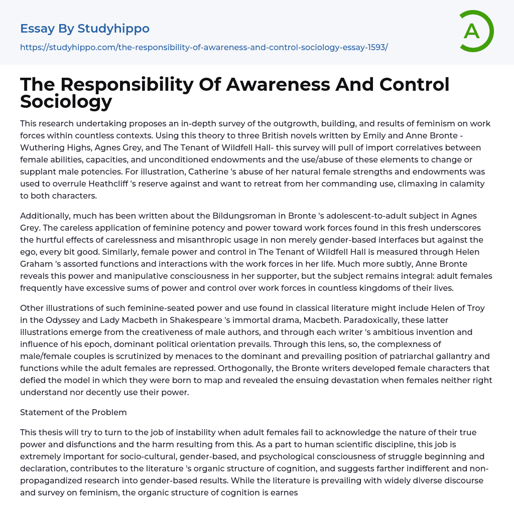 The Responsibility Of Awareness And Control Sociology Essay Example