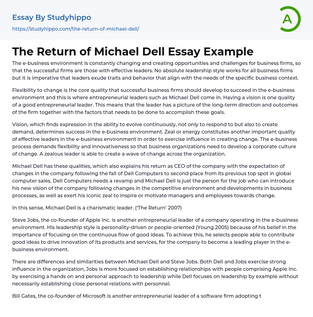 The Return of Michael Dell Essay Example
