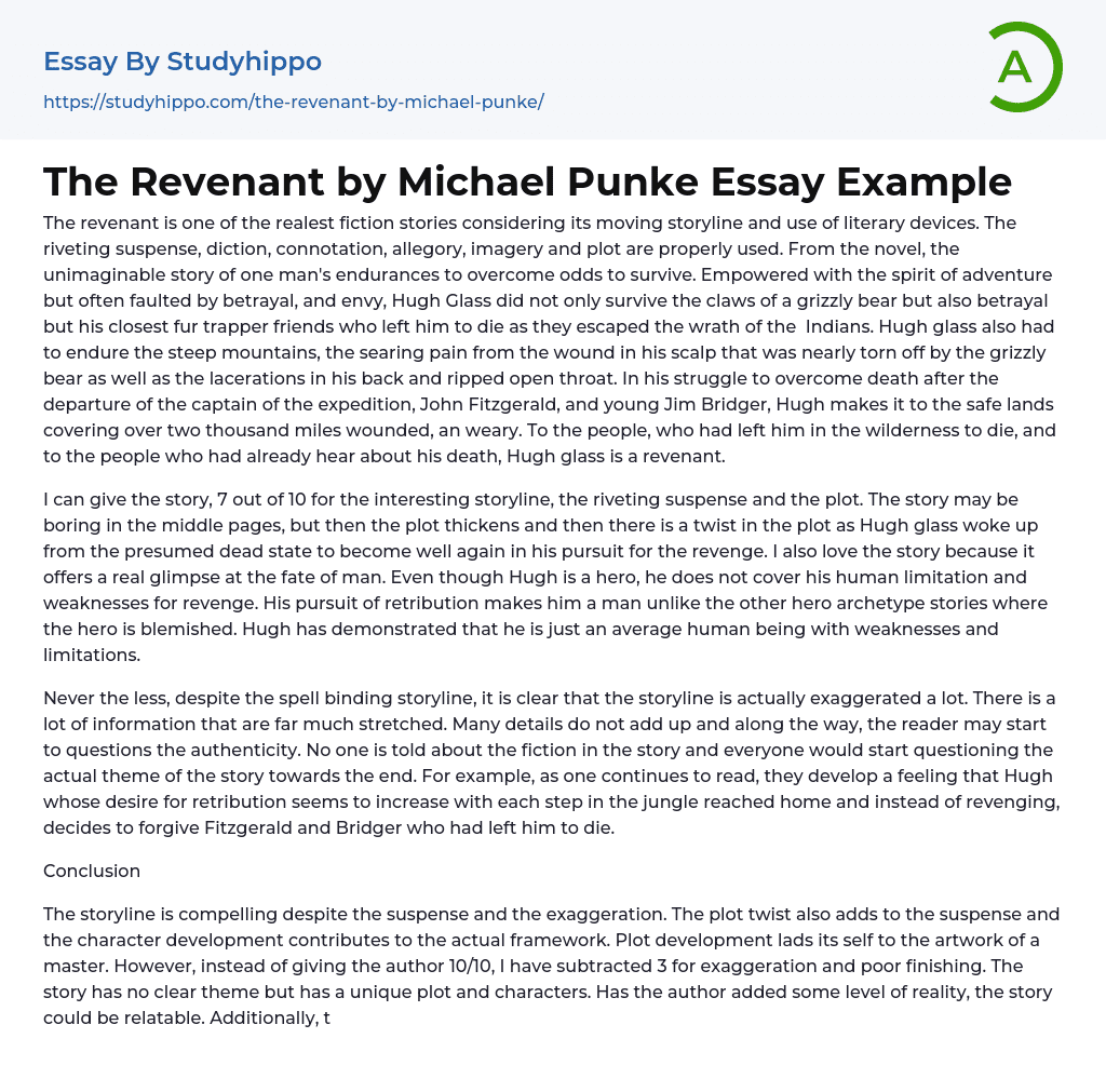 The Revenant by Michael Punke Essay Example