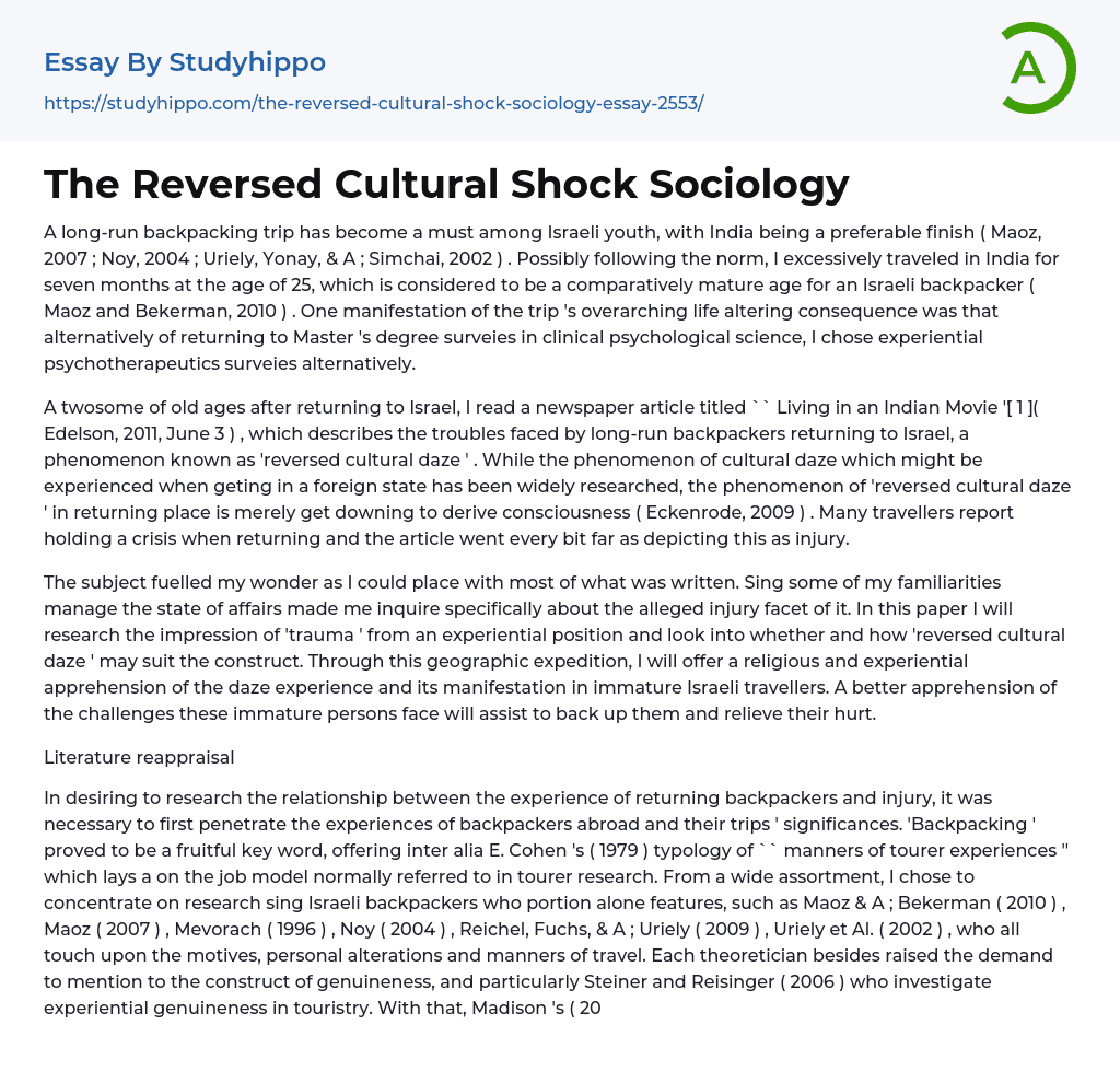The Reversed Cultural Shock Sociology Essay Example