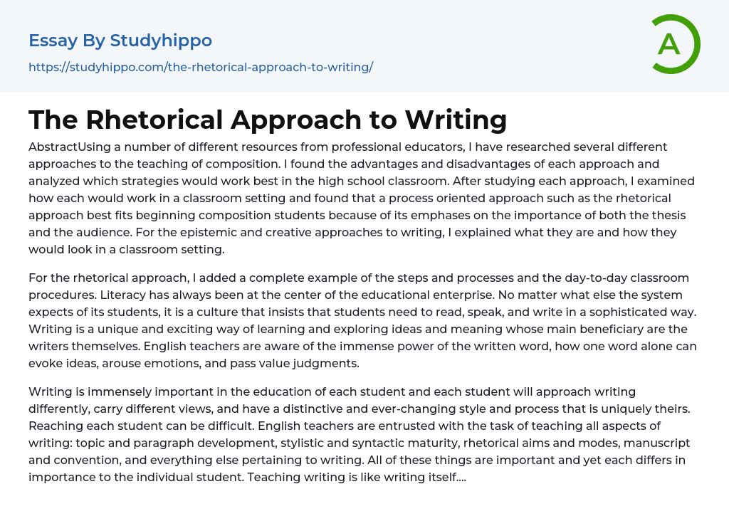 The Rhetorical Approach to Writing Essay Example