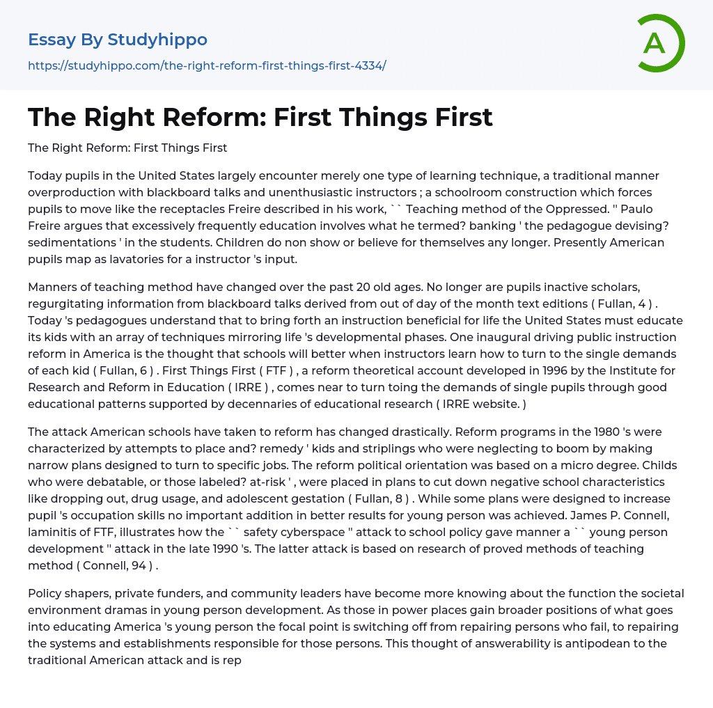 The Right Reform: First Things First Essay Example