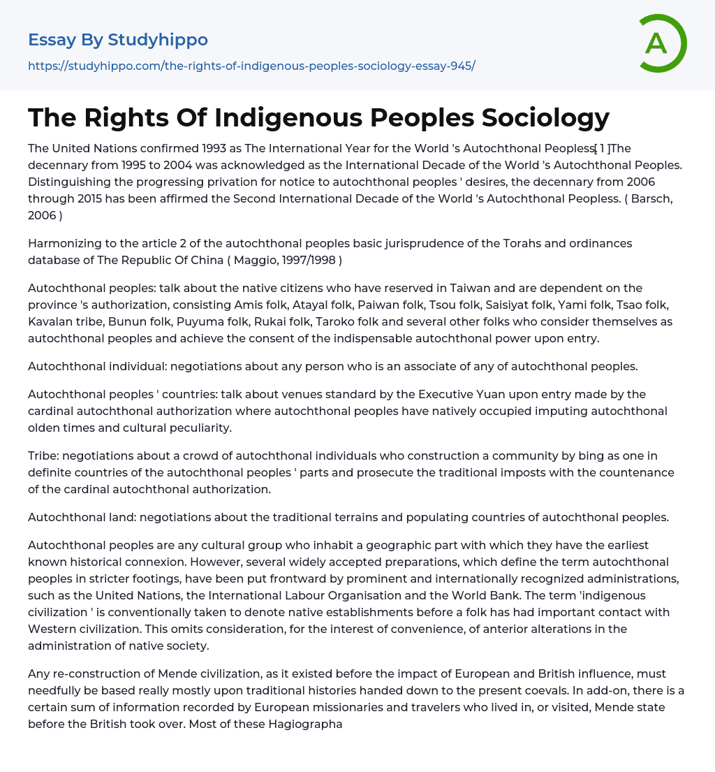 The Rights Of Indigenous Peoples Sociology Essay Example