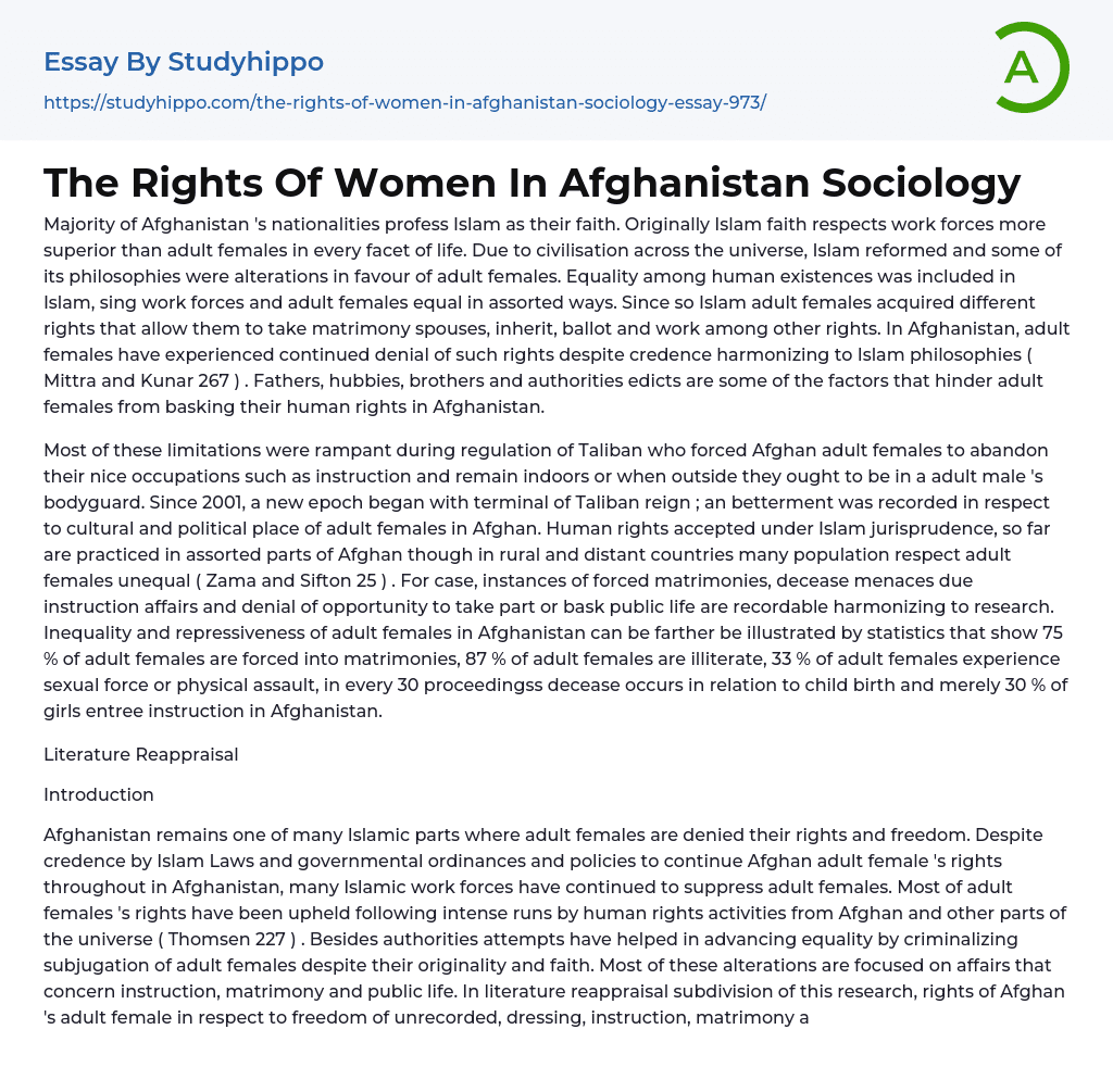 The Rights Of Women In Afghanistan Sociology Essay Example