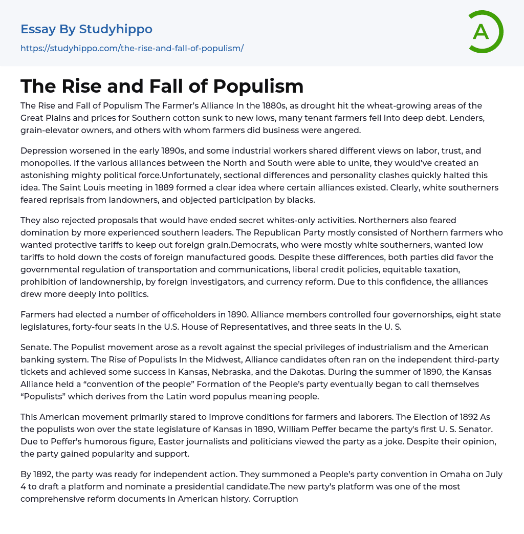The Rise and Fall of Populism Essay Example
