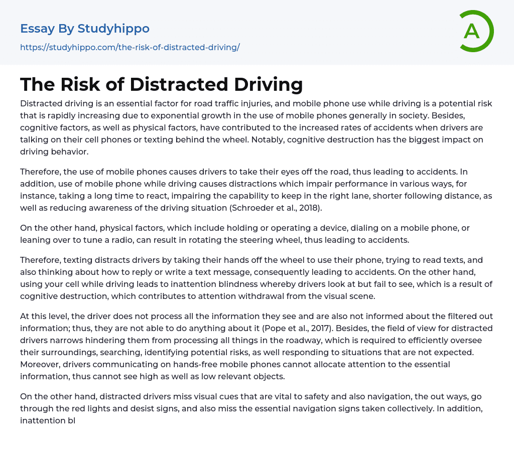 The Risk of Distracted Driving Essay Example