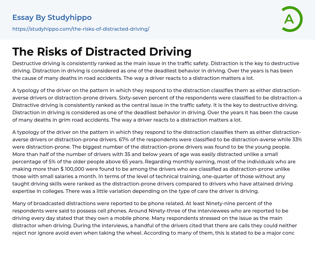 The Risks of Distracted Driving Essay Example
