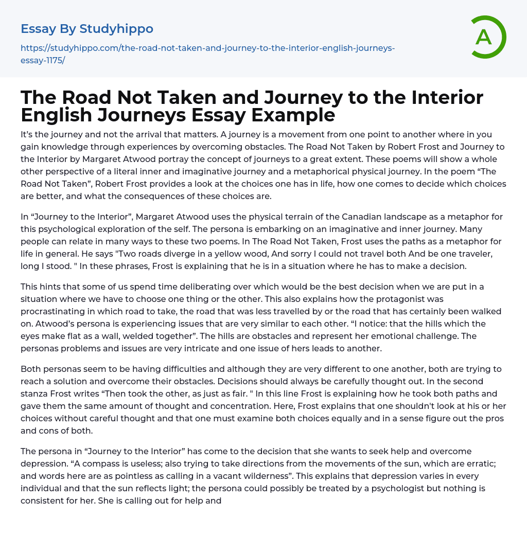 The Road Not Taken and Journey to the Interior English Journeys Essay Example
