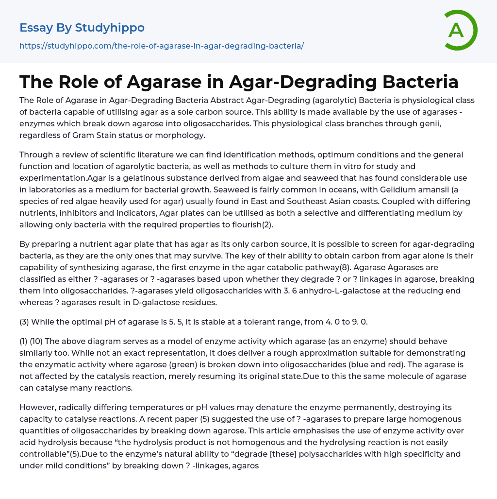 The Role of Agarase in Agar-Degrading Bacteria Essay Example